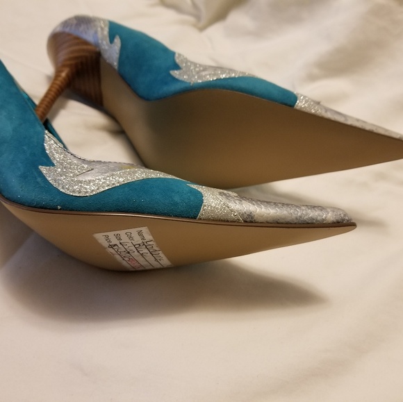 Steven Madden Madamme Blue Silver Snakeskin Pumps - Picture 5 of 6